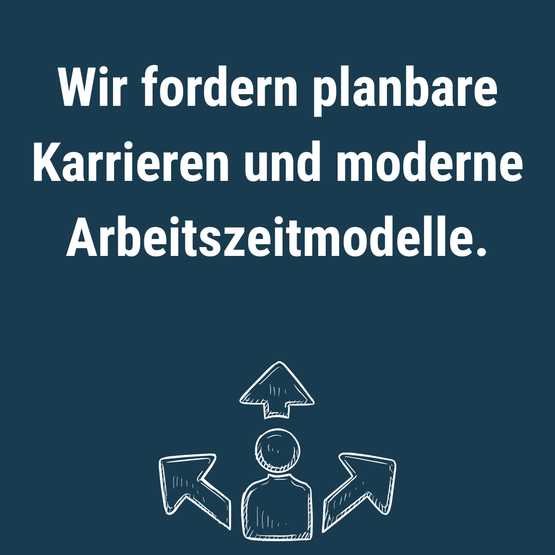 Wir fordern planbare Karrieren und moderne Arbeitszeitmodelle