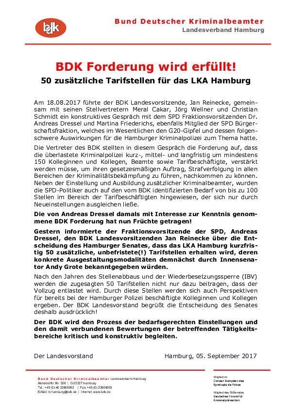 BDK Forderung wird erfüllt!