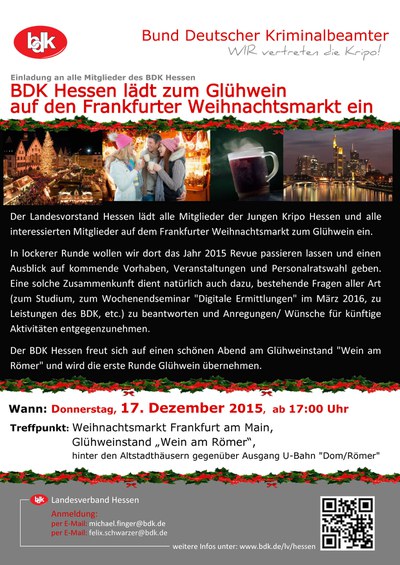 BDK Hessen lädt zum Glühwein auf den Frankfurter Weihnachtsmarkt ein