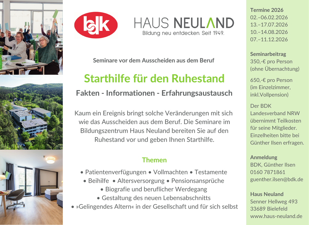 Gut vorbereitet in den Ruhestand – BDK NRW Seminare 2026
