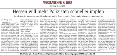 Protest des BDK Hessen erfolgreich - Impfstrategie wird ausgeweitet Protest des BDK Hessen erfolgreich - Impfstrategie wird ausgeweitet
