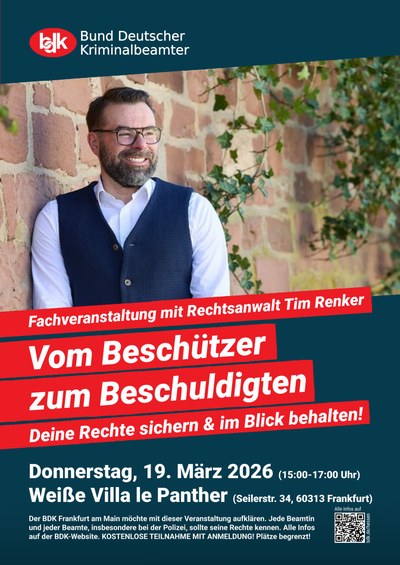 "Vom Beschützer zum Beschuldigten – Deine Rechte sichern und im Blick behalten" - Fachvortrag mit Rechtsanwalt Tim Renker