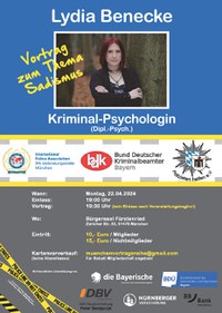 Veranstaltung mit der bekannten Kriminal-Psychologin Lydia Benecke zum Thema „Sadisten“